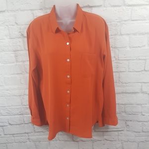 J.Jill Pumpkin Textured Career/Business Wear Button Down Blouse